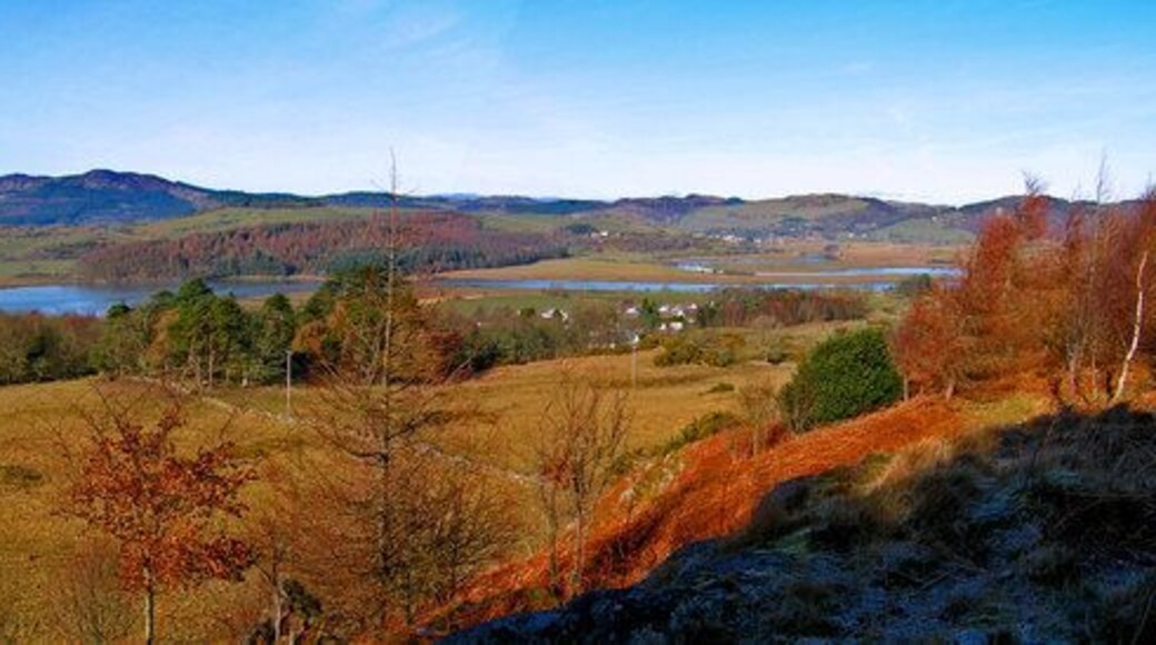 From Hog House Hill Panorama with Tornat Wood in centre ground and Screel and Bengairn Hills in the left distance. North Glen and Palnackie right of centre