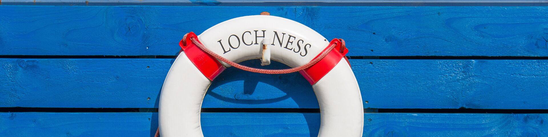 Lifebelt with Loch Ness Scotland Lettering on wooden Background Caledonian Canal in Fort Augustus at Loch Ness Highlands Scotland Great Britain
