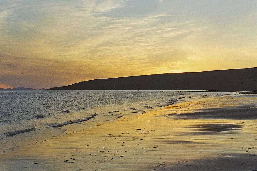 Sunset from Sands beach Late summer evenings here can be superb. The Outer Hebrides can be seen on the left.