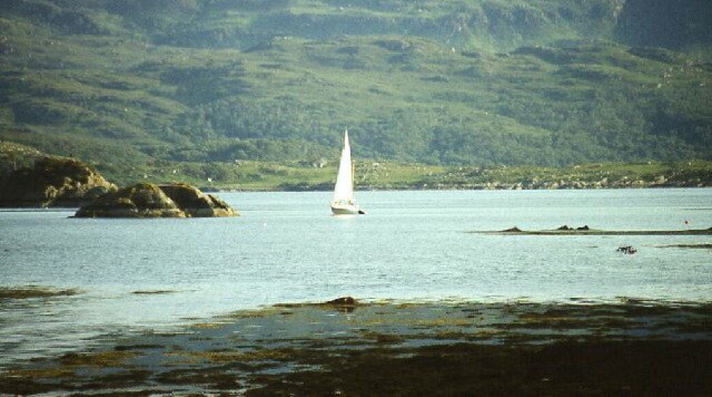 Glenborrodale Bay with Risga island on left. Telephoto