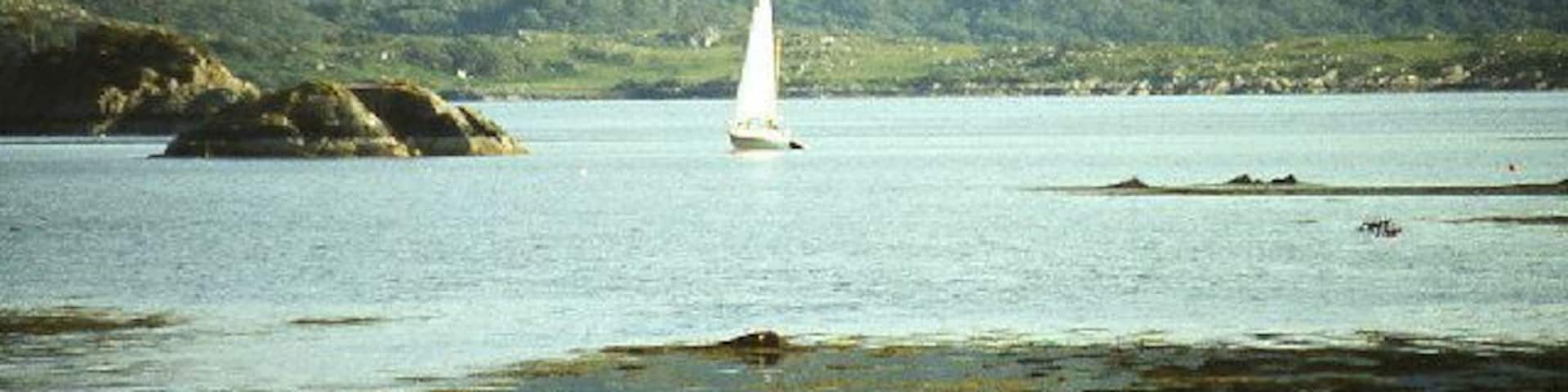 Glenborrodale Bay with Risga island on left. Telephoto
