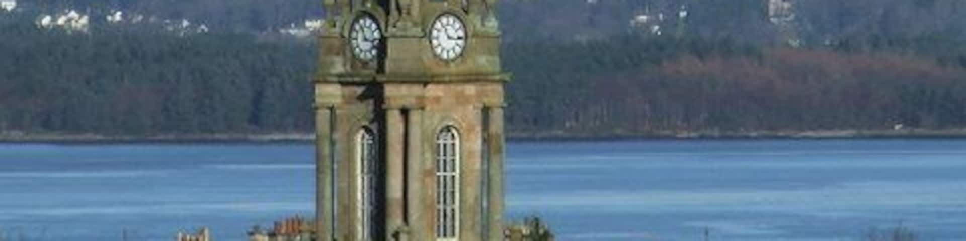 Church tower on Nelson Street Viewed from the steps between Dempster Street and Wellington Street.