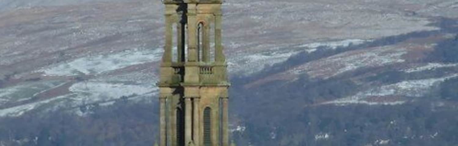 Church tower on Nelson Street Viewed from the steps between Dempster Street and Wellington Street.