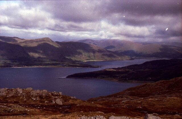 Rough moorland heading for ridge to Beinn a'Bheithir Looking back to Loch Linnhe and the Corran Narrows with its ferry to take you to Ardgour.