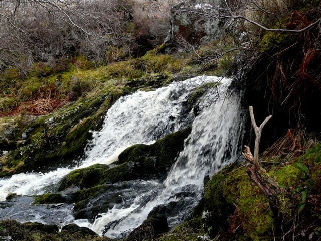 A small fall on the Allt Dhail Bhaich This sheltered little dell makes a lovely picnic spot
