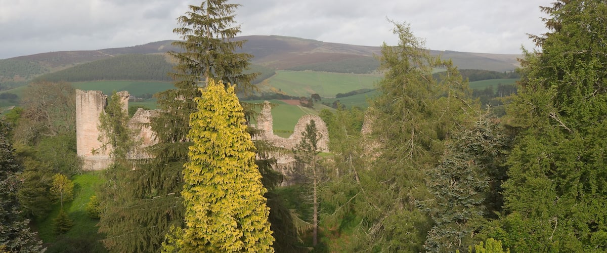 Kildrummy castle seen from the Kildrummy Castle Hotel; Aberdeenshire, Scotland
