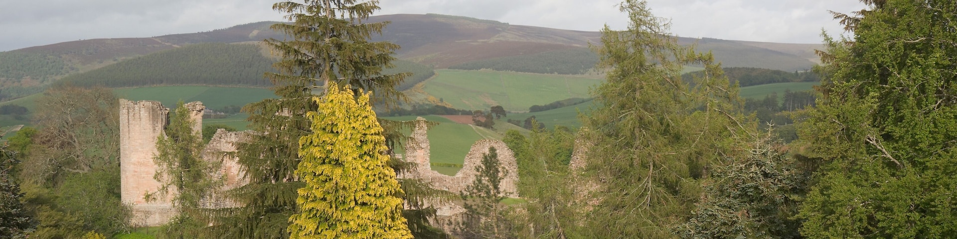 Kildrummy castle seen from the Kildrummy Castle Hotel; Aberdeenshire, Scotland
