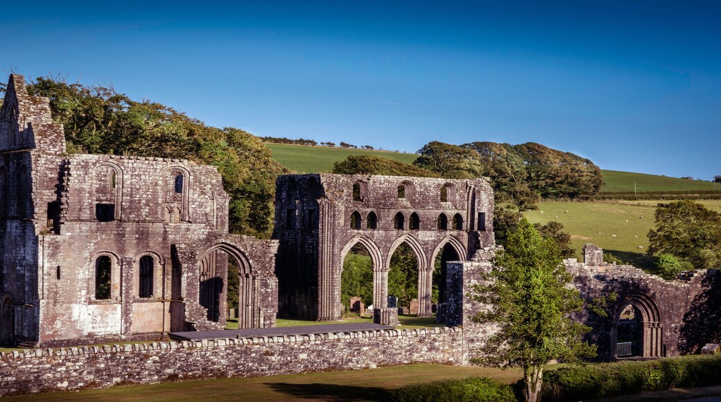 View of the ancient remains of Cistercian Dundrennan Abbey near Kirkcudbright, Scotland, UK
