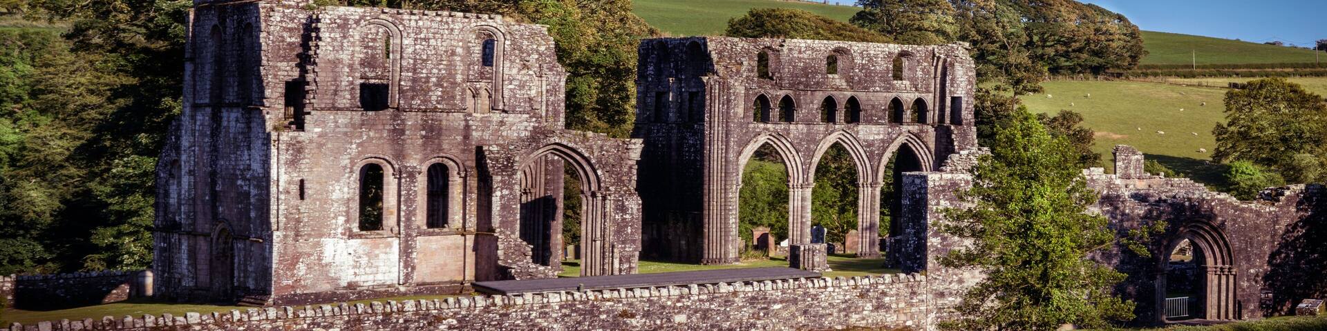 View of the ancient remains of Cistercian Dundrennan Abbey near Kirkcudbright, Scotland, UK