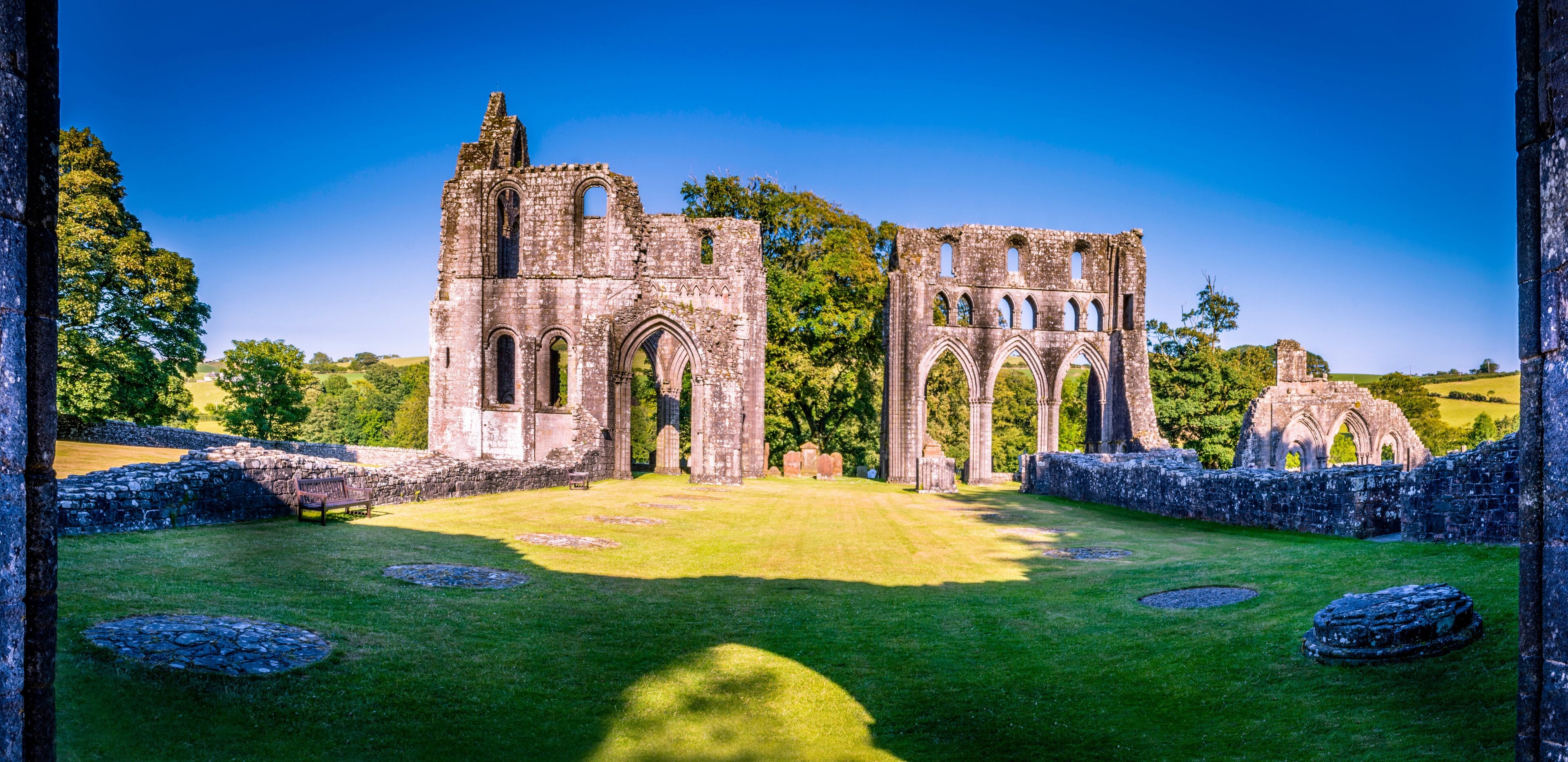 View of the ancient remains of Cistercian Dundrennan Abbey near Kirkcudbright, Scotland, UK