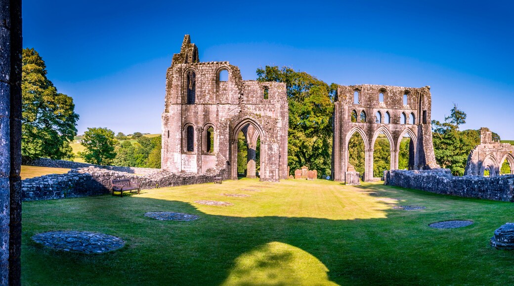 View of the ancient remains of Cistercian Dundrennan Abbey near Kirkcudbright, Scotland, UK