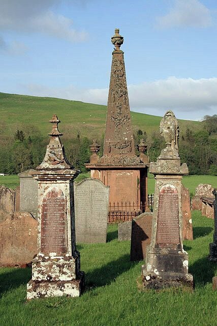 Eskdalemuir Parish Churchyard Opposite the parish church on the east side of the B709. The tall memorial is for the Rev'd William Brown, minister of the parish, who died in 1835 at Eskdale manse.