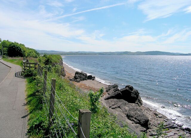 Looking along shore line SW from A828.