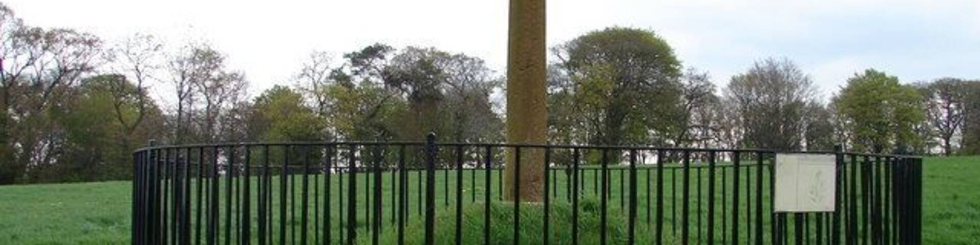 Merkland Cross, Kirtlebridge The Merkland Cross (Historic Scotland) is a fine 15th century 3m/9.9ft high wayside cross complete with floriated head. Its commemoration is unknown. The cross stands just above the southbound carriageway of the A74(M) near Kirtlebridge.
