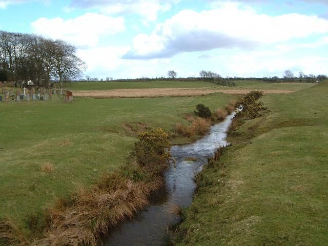 Stream by Dalton church Unnamed watercourse near Dalton church, the graveyard of which can be seen on the left of the picture.