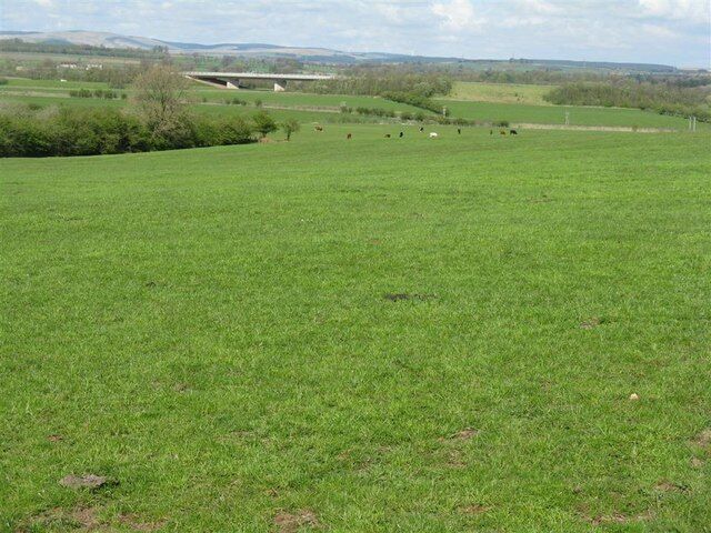 Farmland near Overtown Looking NE over good pasture towards the West Coast Mainline and the A74[M].