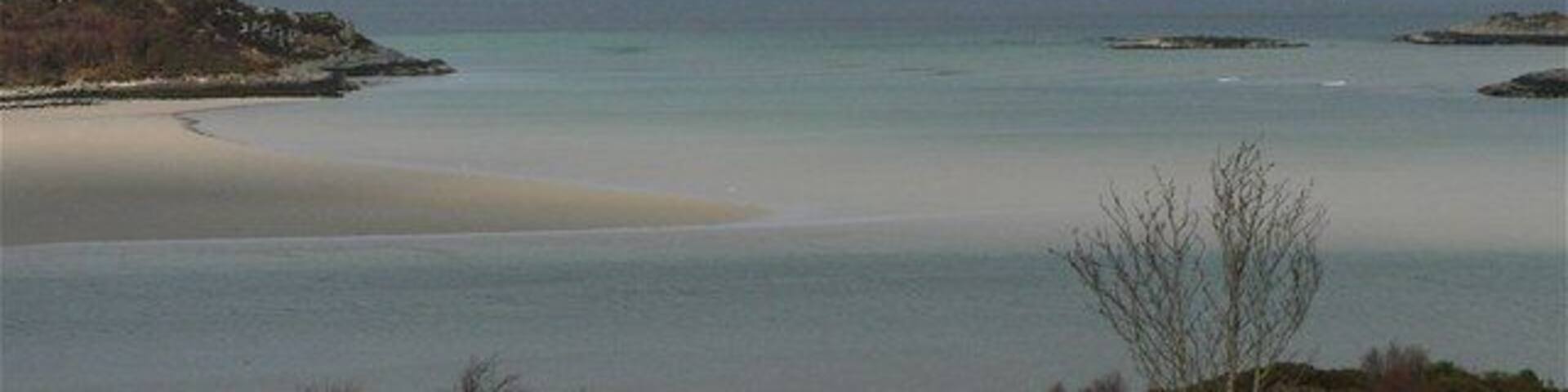 The mouth of the Morar The course of the river can be seen at low tide. The hills of Rum make a fine backdrop with Eigg just creeping into the photo at the extreme left.