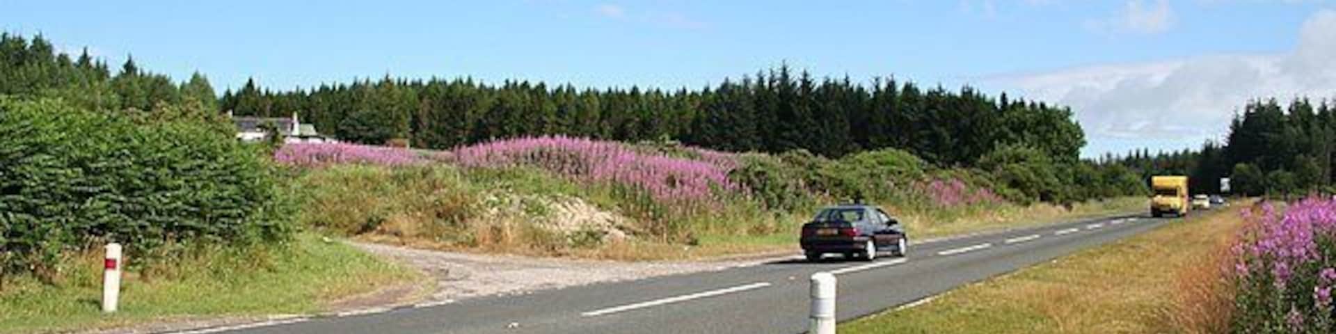 Torepark Farm can be seen to the left in the trees. The main road leading up the hill is the A9.