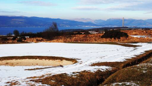 Bunker on Skelmorlie golf course Winter still hanging around on Skelmorlie Golf Course. Inverkip Chimney in the background.