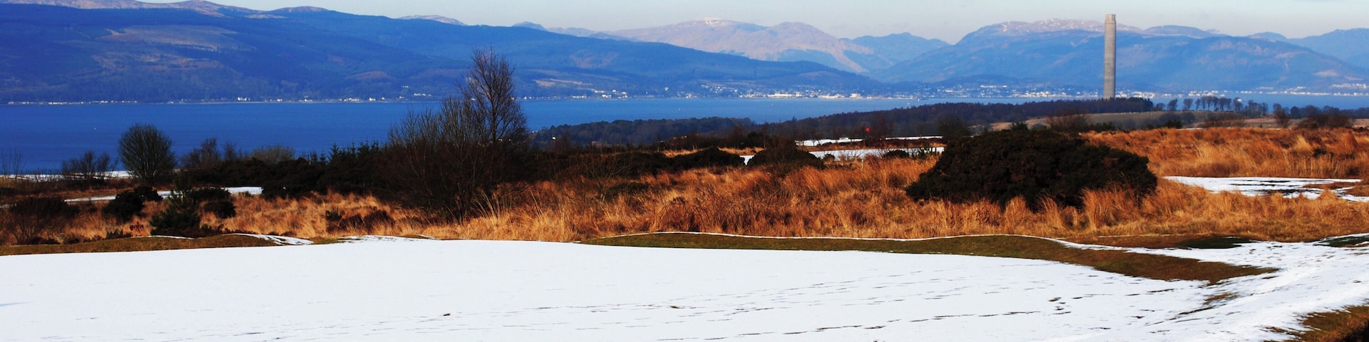 Bunker on Skelmorlie golf course Winter still hanging around on Skelmorlie Golf Course. Inverkip Chimney in the background.