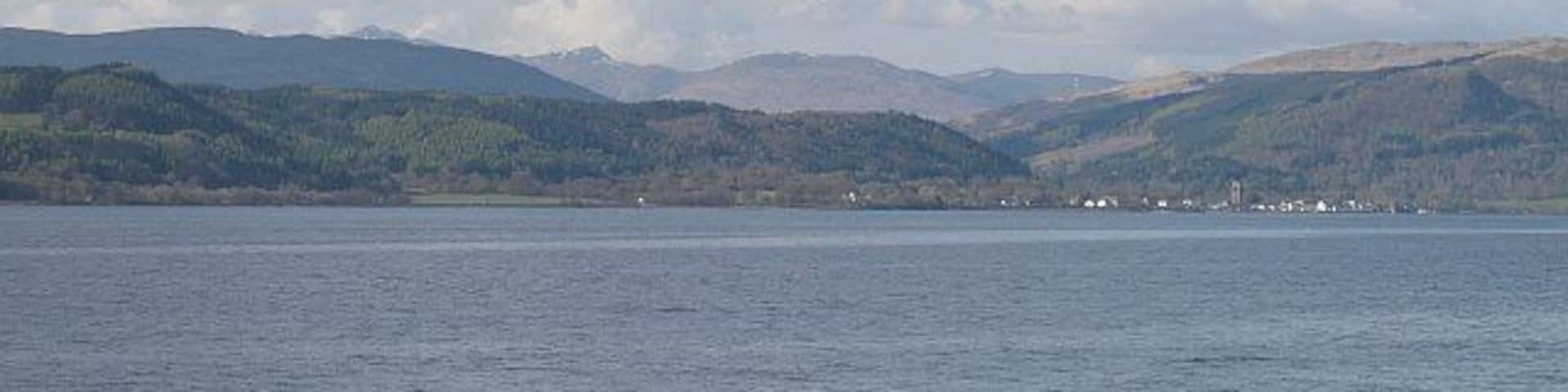 Inveraray seen from Creggans View across Loch Fyne towards Inveraray with the distant Ben Cruachan in the background.