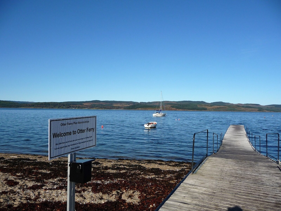 Modern Pier at Otter Ferry This pier is maintained by the Otter Ferry Pier Association. The association offers free use of the pier and moorings for visiting boats, but donations are appreciated. There is a collection box below the notice. The original jetty formerly used by the ferry is a short distance away to the north.