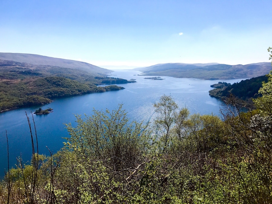 Viewpoint on road to Tighnabruaich. Kyles are the "narrows"; and at Colintraive there is a short ferry ride (5 minutes) to the Isle of Bute (landmass on far right.
