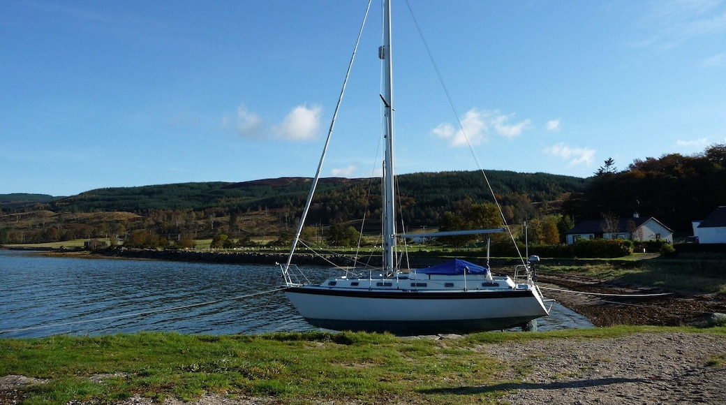 Yacht at Otter Ferry Beside the old jetty.