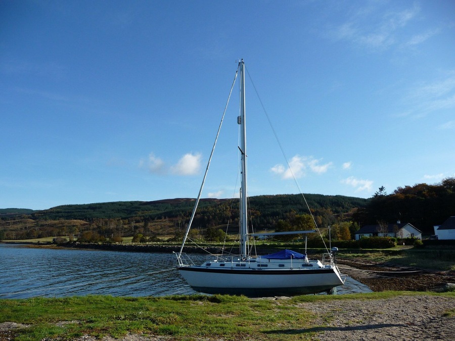Yacht at Otter Ferry Beside the old jetty.