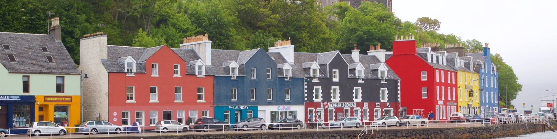 Isle of Mull showing a coastal town and a bay or harbor