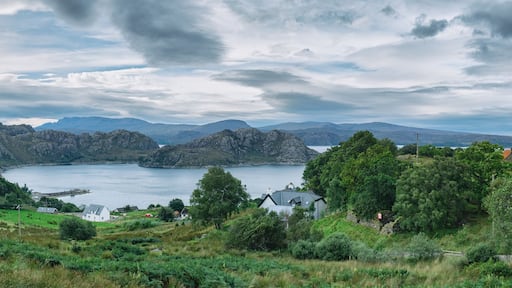 Panoramic view of Diabaig village with Loch Torridon on the North-West of Scotland. Scottish Highlands, UK, Europe