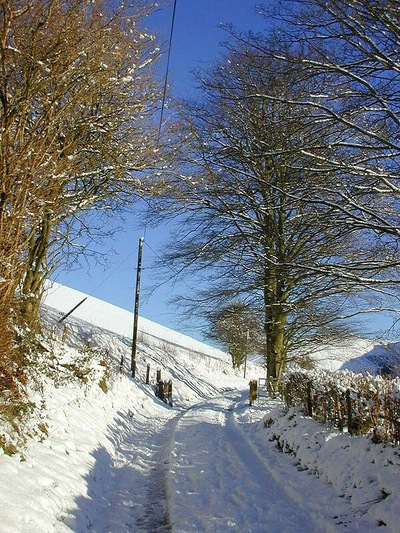 Cattle grid in snow Replacing the gate which once stood here.