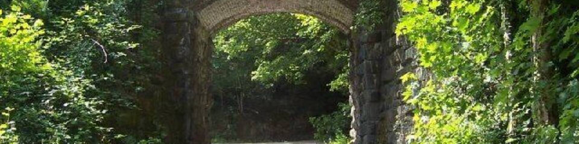 Trawsgoed Railway Bridge. A long-abandoned bridge on the former Carmarthen to Aberystwyth railway line marks the only road into the tiny village of Crosswood.