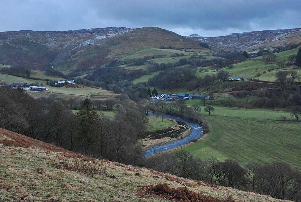 Cwm Ystwyth in January For the moment, a moderate if overcast day, although a dusting of snow appeared overnight and more may be on the way.