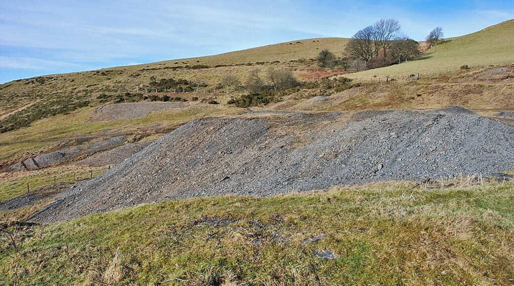 Waste tips on the side of Cwm Newydion Some of the smaller tips from the extensive lead and copper mines which exist in this and adjacent squares.