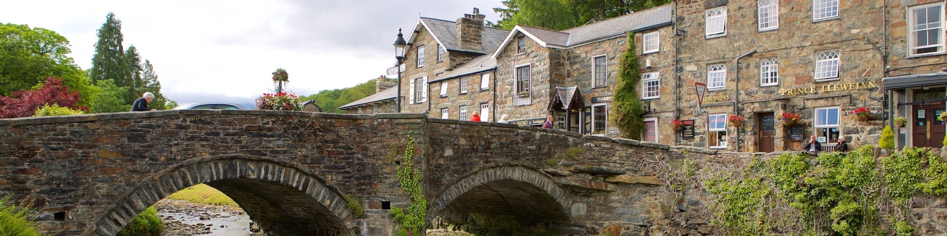 Beddgelert which includes a small town or village, a bridge and a river or creek