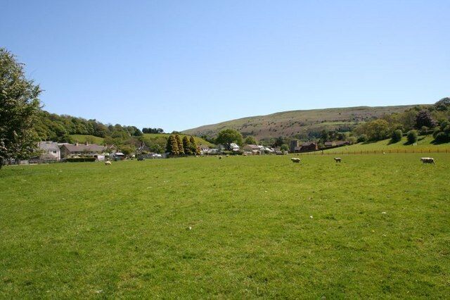 Aberedw across the field View over the meadow of Aberedw from near the castle