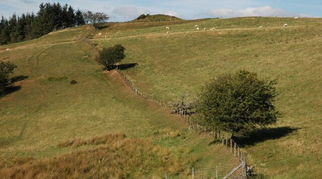 Earthworks at Waun Gynllwch The remains of an early motte at Waun Gynllwch, here viewed from the south.