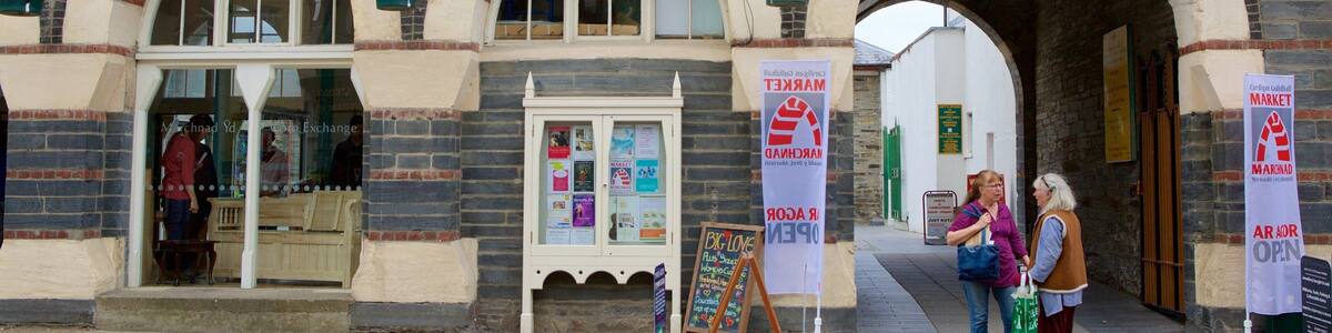 Cardigan featuring street scenes as well as a small group of people