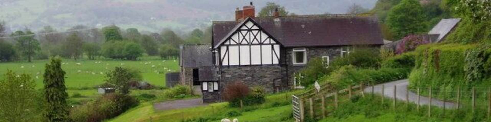 Gwnodl Bach. Old stone farmhouse on the Cynwyd to Llandderfel road, overlooking the Dee valley.