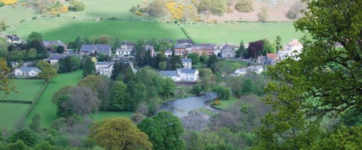 Looking down on the Afon Dyfrdwy & Carrog Good view down into the River Dee valley.