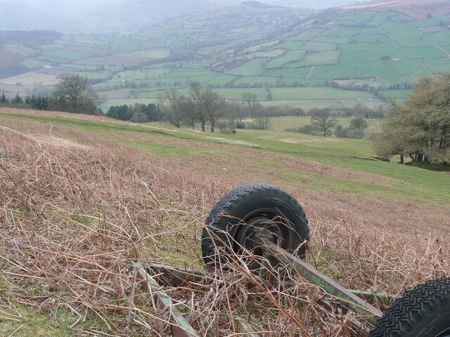 On the Beacons Way From the Beacons Way above the wall delineating the open access land and looking across the whole square from the north-east. An axle was an incongruous sight up here.