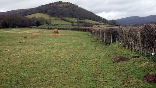 Pen-tir, Cwmdu The prominence of Pen-tir Hill overlooks the village to the east and was a fortified encampment close to, and probably associated with, traces of Roman occupation here. The woodland covering its slopes is called Coed y Gaer/wood by the camp. The mountain extends northeast towards Mynydd Llangorse.