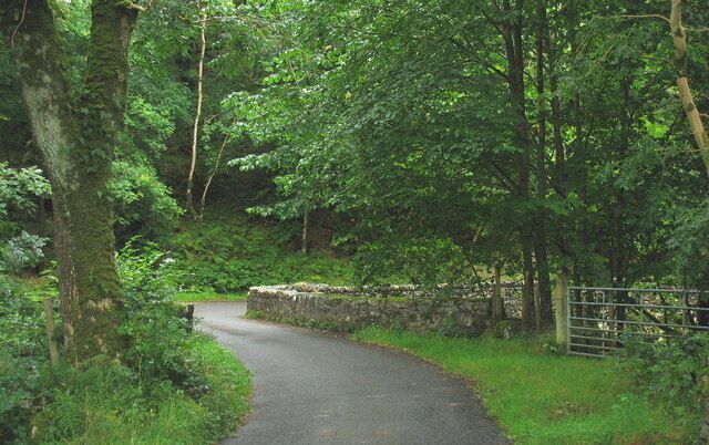 The eastern approach to Pont ar Felau Pont ar Felau means "bridge on (river)Melau"