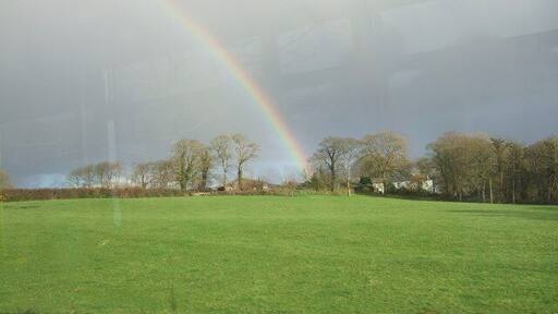 Rainbow's end Pant-y-Philip farm near Scleddau on a November afternoon. Snapped from the bus!