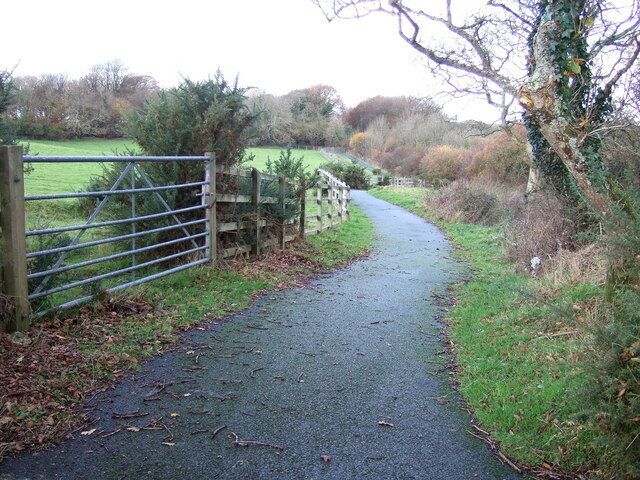 Cycle route near Johnston This is an extension of the Brunel cycleway from Neyland to Johnston. It follows close to the course of the railway, which is just to the right in this picture, and ends at Haverfordwest.