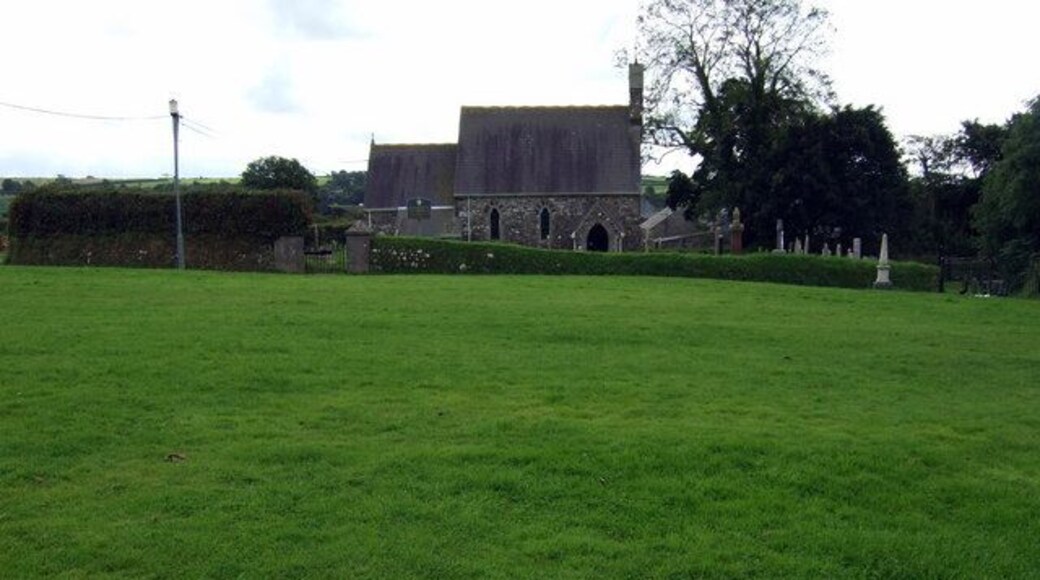 Church across the green The central green in Casnewydd Bach/Little Newcastle was the site of the 'new' Norman castle or motte, succeeding an earlier one close by. All trace of it has long disappeared leaving just an attractive open space as a feature of this typical Landsker village.