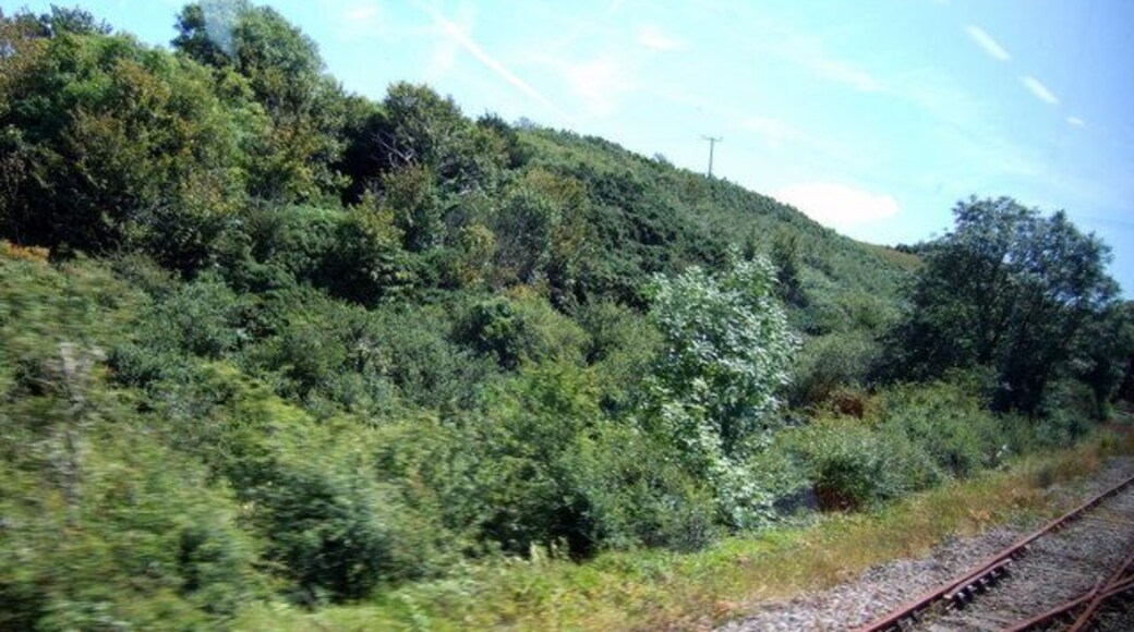 Old branch line to Trecwn On the southern edge of the gridsquare the disused railway line to Trecwn diverges from the main Fishguard branch line. This track served the RNAD establishment at Trecwn which has been closed for a number of years, but the line appears to be in reasonable condition and has the potential to be re-opened. Photograph taken from train travelling north towards Fishguard.