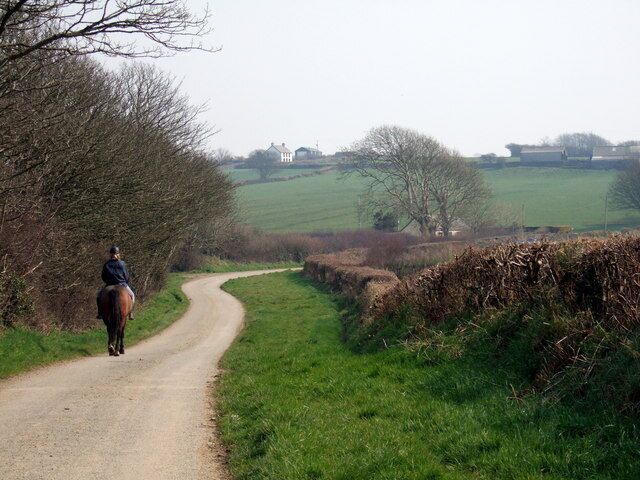 Approaching Treletert/Letterston from the northwest The rider is heading towards the crossroads called Black Gate, with the buildings above being outliers of the village and close to the A40 road towards Fishguard.