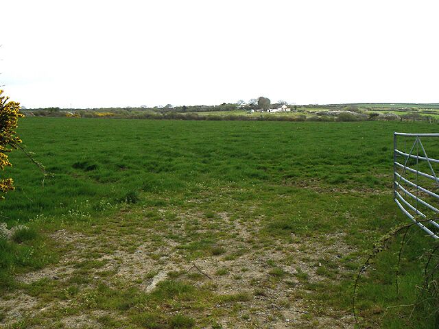 Field. Looking into a field at SM 900 130. The property in the centre is 'West Denant'.